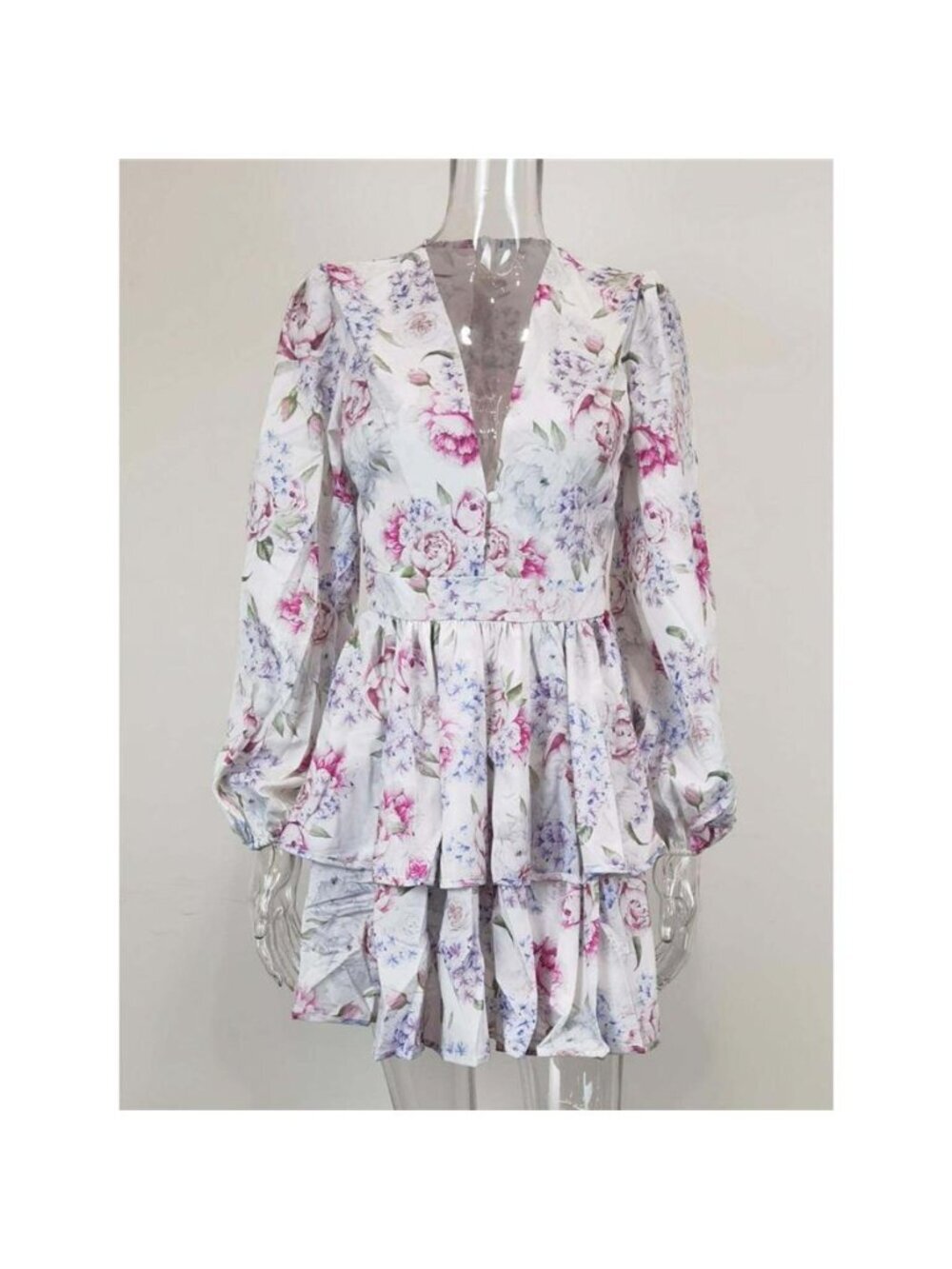 Floral Print Ruffle Layered Mini Dress - Picture 2 of 10